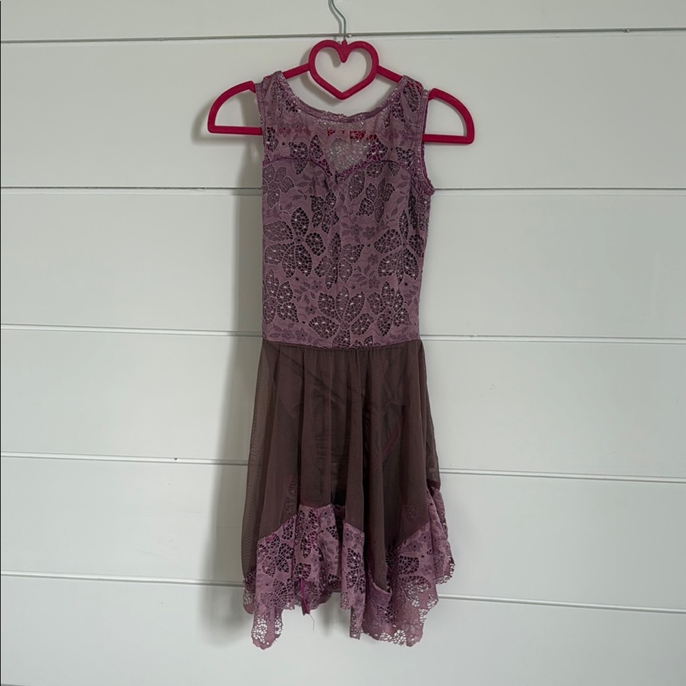 A Wish Come True Girls Lace & Mesh Dance Costume - Mauve Pink